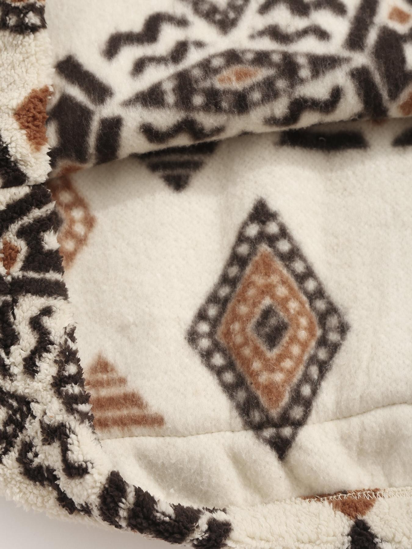 Men's Ethnic Pattern Drop Shoulder Zipper Sweatshirt, Regular Fit Casual Comfy Long Sleeve Stand Collar Pullover for Fall & Winter, Men's Clothes