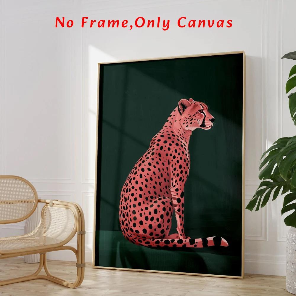 Pink Cheetah Print Animal Design Unframed Painting, Modern Canvas Wall Art, Art Wall Decoration, Wall Decor for Home Living Room Bedroom Study Room, Ornaments