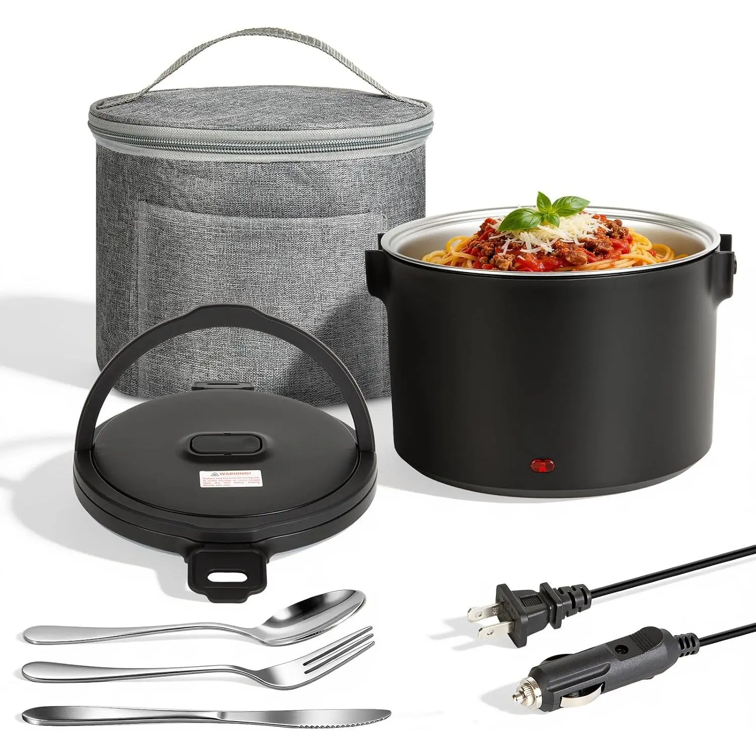 Electric Lunch Box – 100W Portable Food Warmer, Dual Voltage 12V/24V/110V, Black
