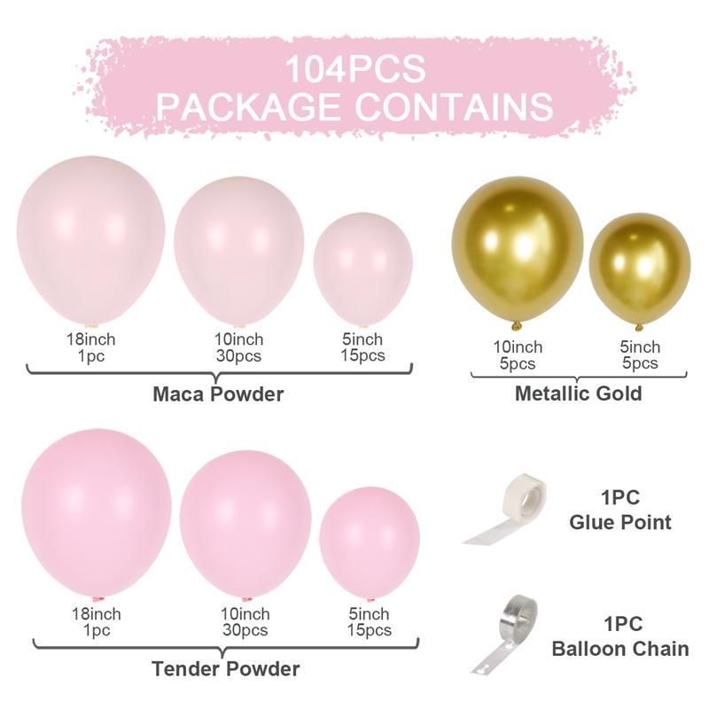 Pink Theme Balloon Arch Kit, 104pcs/set Mixed Color Latex Balloon, Atmosphere Layout Scene Decoration Supplies for Wedding Birthday Festival Party, Design