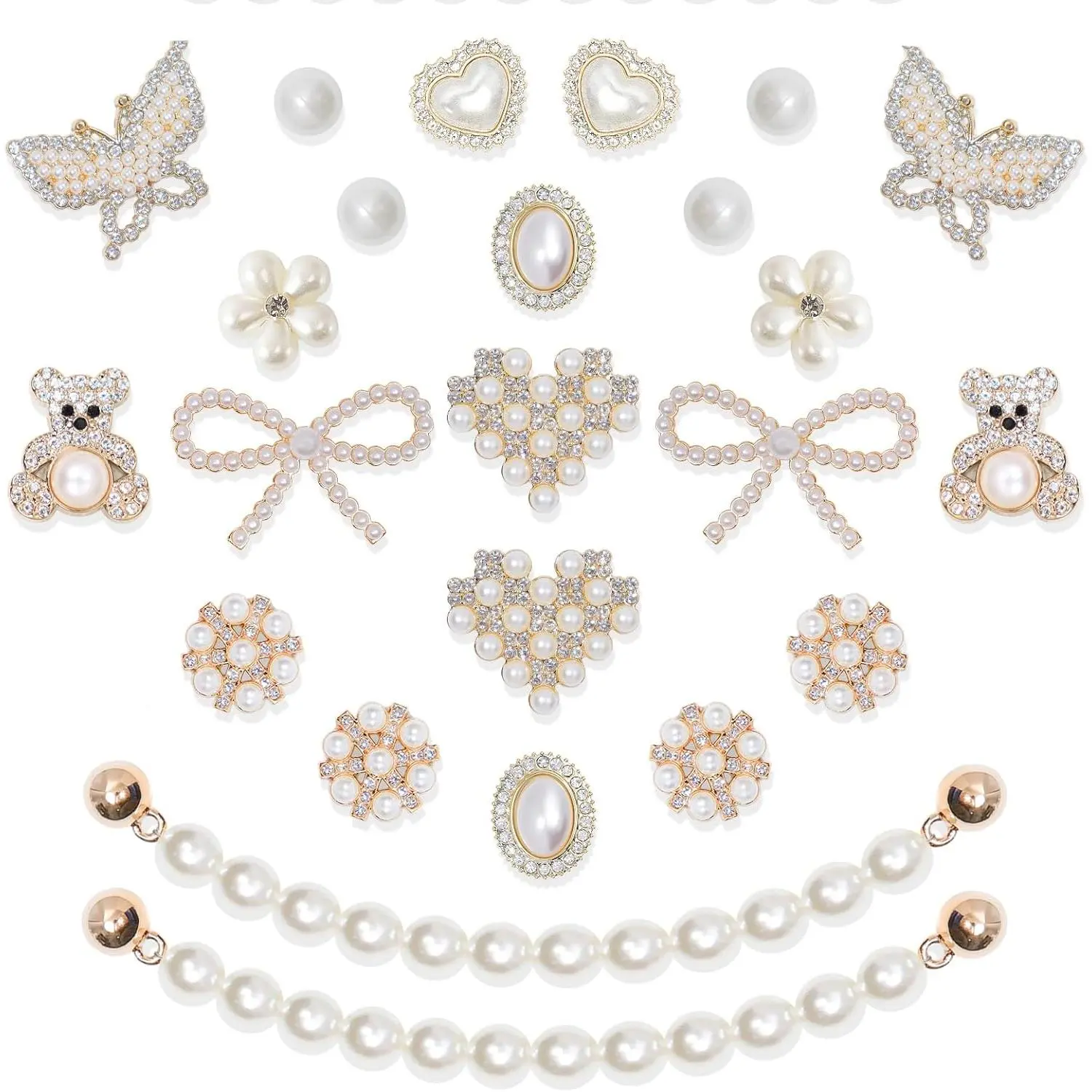24 Pcs Shoe Charms Chain Accessories for Women Pearl Flower Clog Shoe Decoration Charms Rhinestone Shoes Charms Bling Cute Decor for Party Birthday Valentines Day Gifts