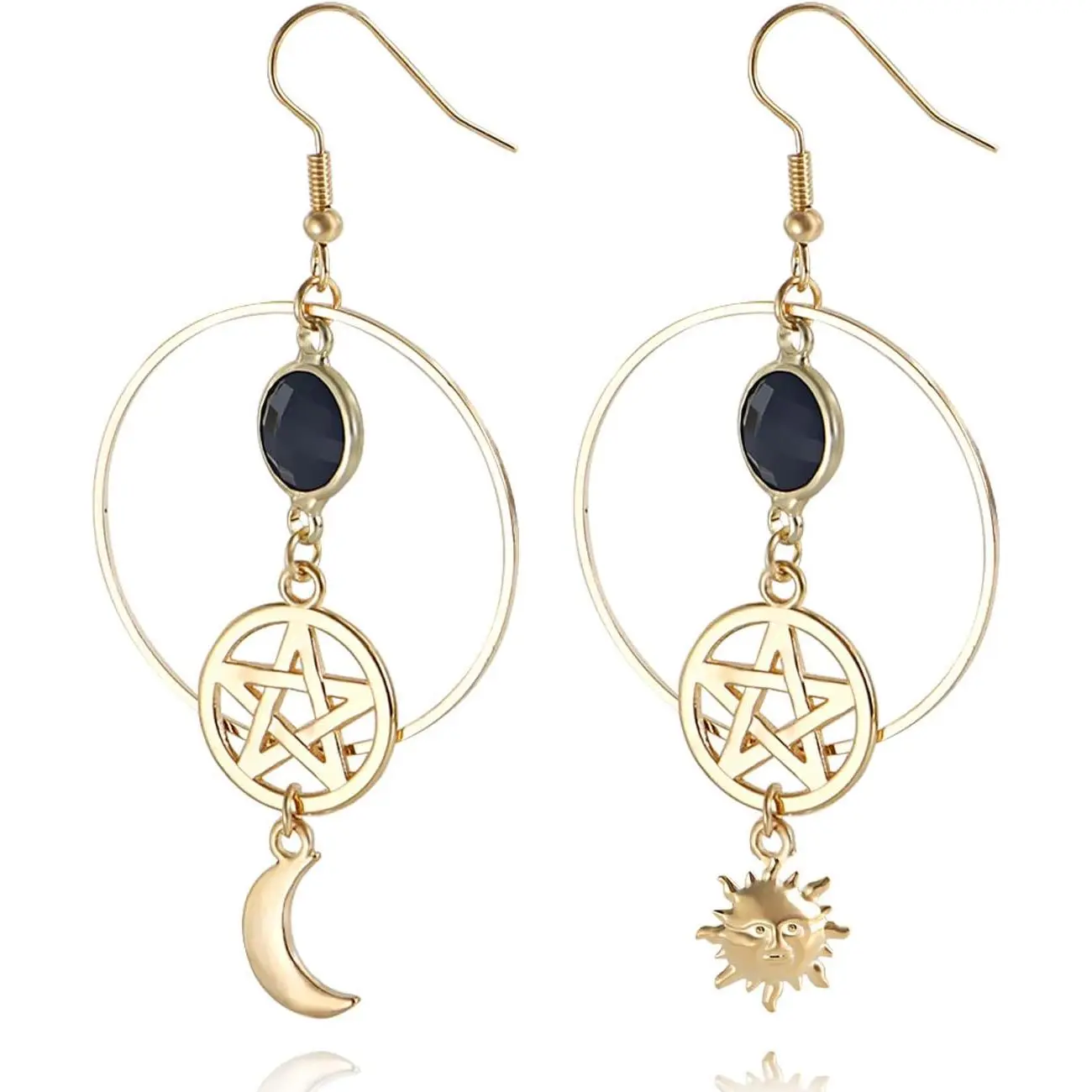 Boho Sun Moon and Stars Drop Dangle Earrings,Bohemian Statement Earrings for Women Girls Asymmetrical Celestial