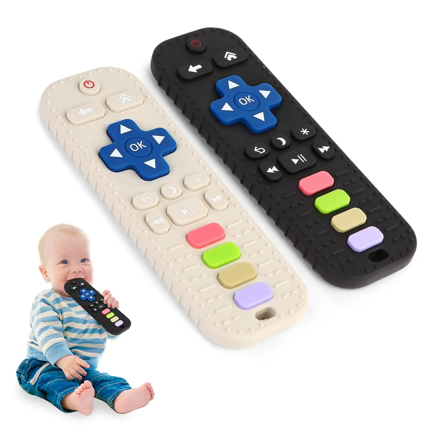 2 Pack Silicone Teethers  Babies 0-6 Months, Teething Toys  Babies 6-12 Months, Baby Remote Control Toy, Infant Toys 0-3 Months, Sensory Chew Toys, Toddler Newborn Baby Girl Boy Gifts