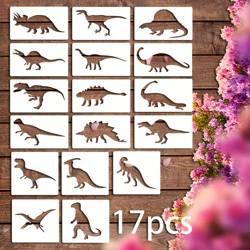17PCS dinosaur painting templates, reusable and washable templates for small animal painting, home decoration crafts, DIY art painting templates, decorative tools