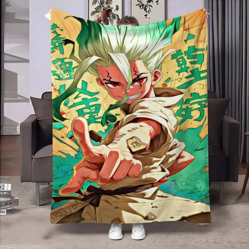 Dr.STONE Senku Ishigami Anime Print Flannel Blanket Manga Throw Blanket Soft Warm Sofa Bed Cover Otaku Fan Home Decor