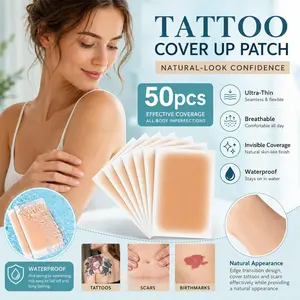 50 Pcs Tattoo Cover Up Patch for Covering Tattoos Scars Birthmarks,Ultra-Thin Breathable Scar cover up patch, Invisible Skin Tone Concealer Sticker,Waterproof sweatproof tattoo cover,Long lasting Easy to use and remove without residue
