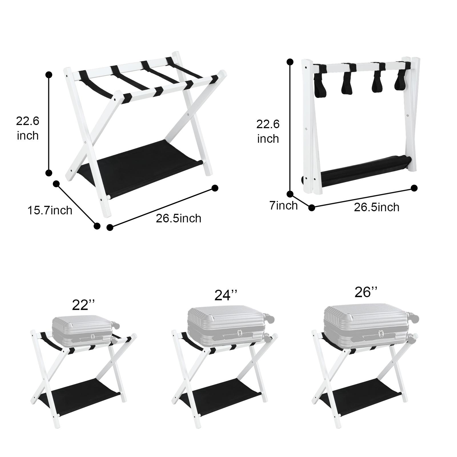 Babion Folding Luggage Rack for Guest Room 2 Pack, luggage Racks for Suitcase Stand with Nylon Straps, Luggage Stand Double Tiers Bamboo Luggage Holder for Bedroom,Hotel, No Assembly On-Site