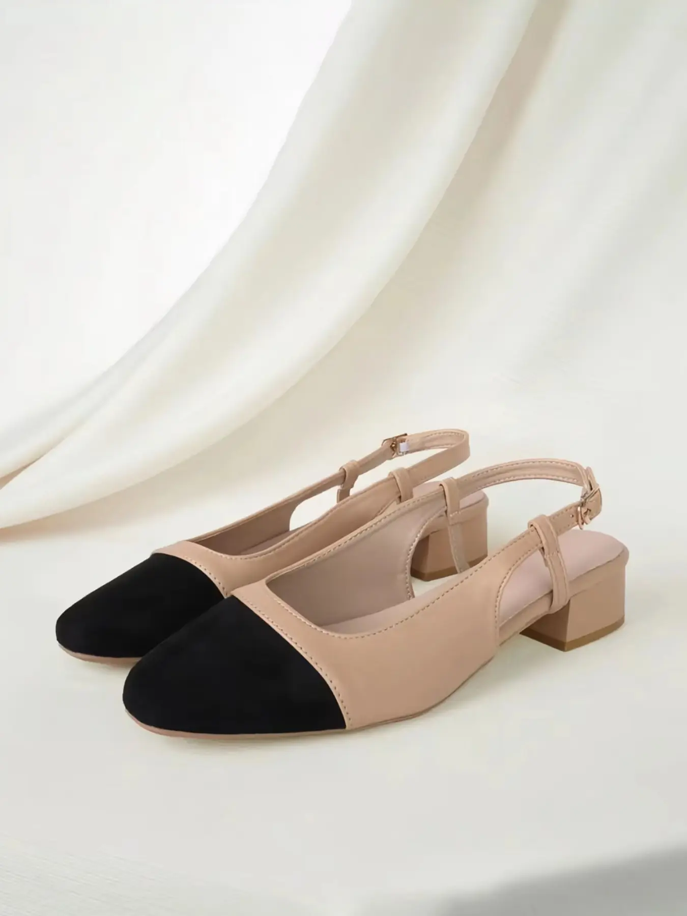 Women Square Toe Slingback Block Heel Pumps, Adjustable Back Strap, Slip on Low Heel, Elegant Office Wedding Dating Shoes, Daily Walking Footwear