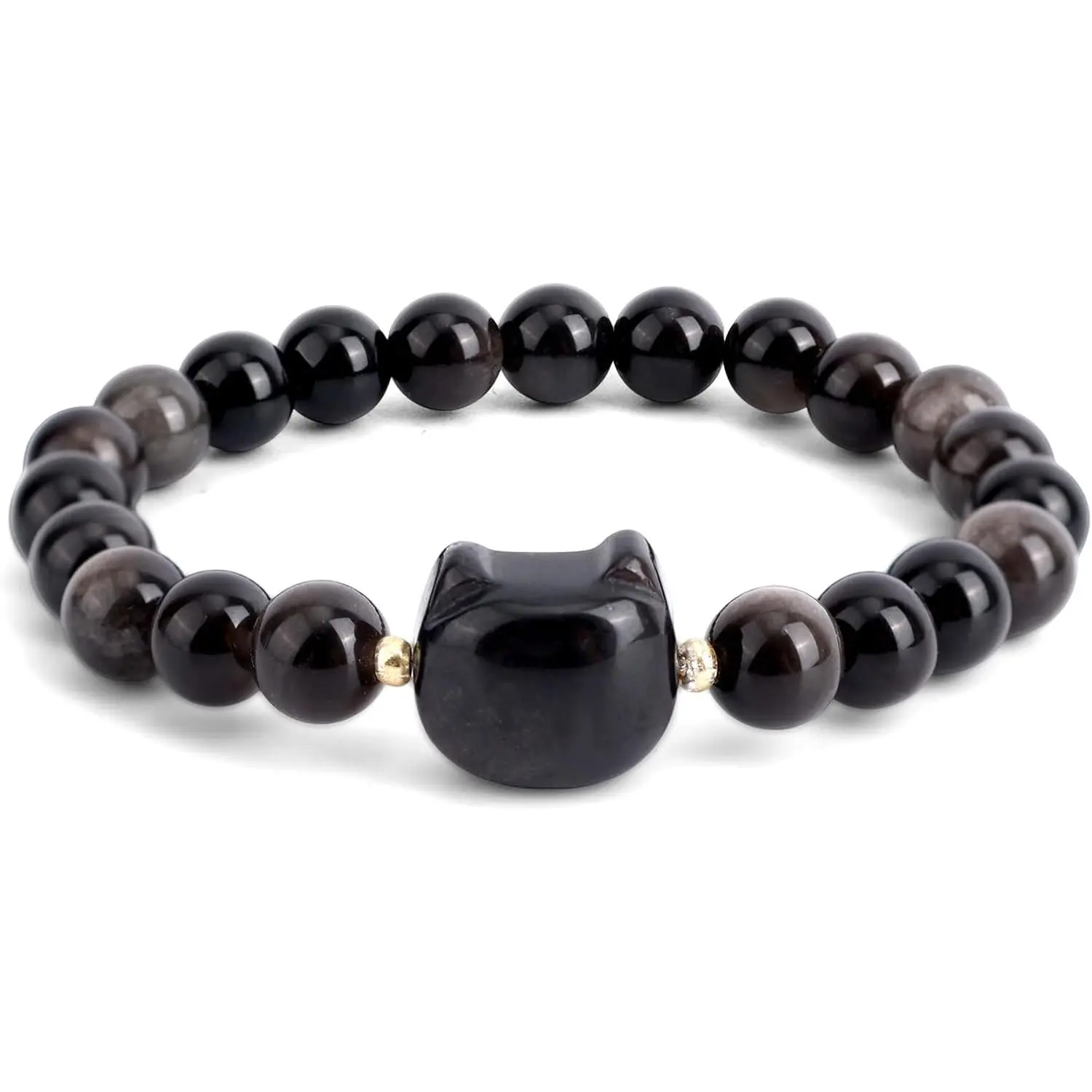 Bead Bracelet, Black Obsidian Stretch Bracelet for  Luck and  Attraction Mood Wealth   for Women and Men