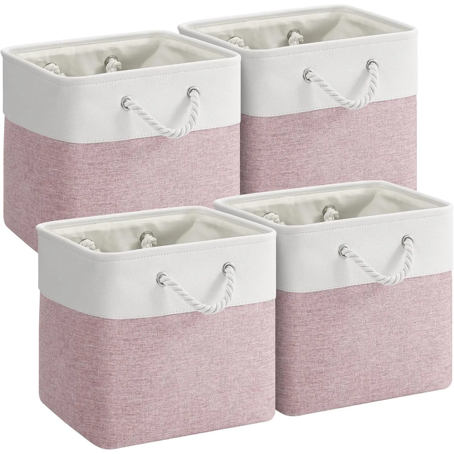 12 x 12 Inch Cube Storage Bins 4 Pack Fabric Storage Basket with Handles Foldable Organizer Boxes for Shelf Home Clothes (White/Pink)