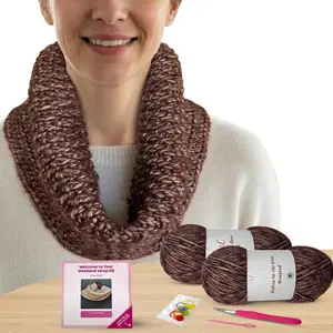 Crochet  Wrap Kit for Confident Beginners - -in- Crochet Kit with  Blend Yarn, Hook,  & Video Tutorials (Caramel Brown)