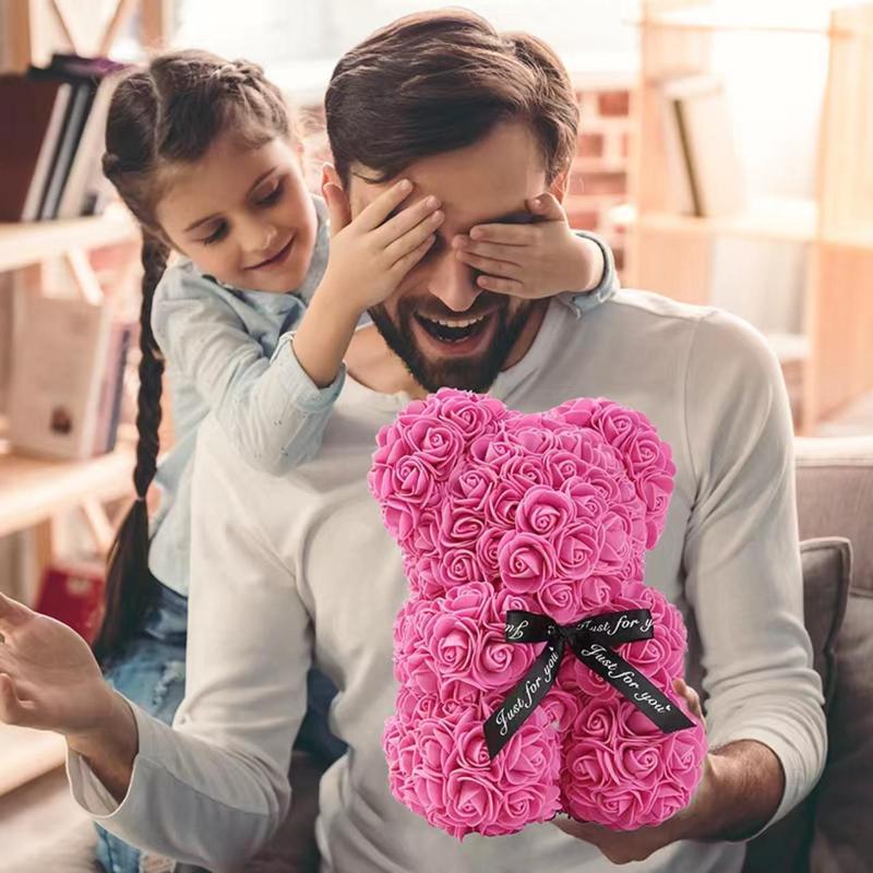 Rose Teddy Bear Design Ornament, 1 Count Artificial Rose Bear Gift, Home Decor for Living Room Bedroom Dining Room Wedding Party, Gift