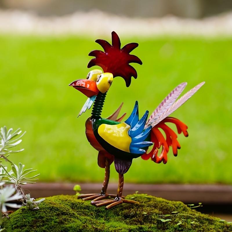 HQ Funny Chicken Decor Metal Statues Home Garden Farm Yard Decorations Creative Rooster Miniature Ornaments Home Figurines Decor