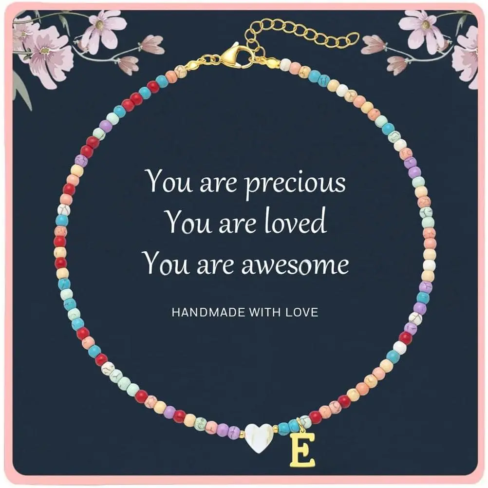 Colorful Beaded love Initial Necklaces Gifts for Girls teens Kids Gifts Personalized Birthday Gifts gifts for grandkids Necklace for Girl Jewelry