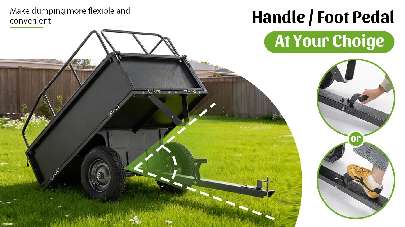 600lb Capacity Heavy Duty Dump Cart 17 Cubic Feet Lawn Trailer with Dual-Control Dump, 15" Pneumatic Tires, Steel Frame for Lawn Tractor ATV UTV Towing 600lb Capacity Heavy Duty Dump Cart 17 Cubic Feet Lawn Trailer with Dual-Control Dump, 15" Pneumatic Tires, Steel Frame for Lawn Tractor ATV UTV Towing