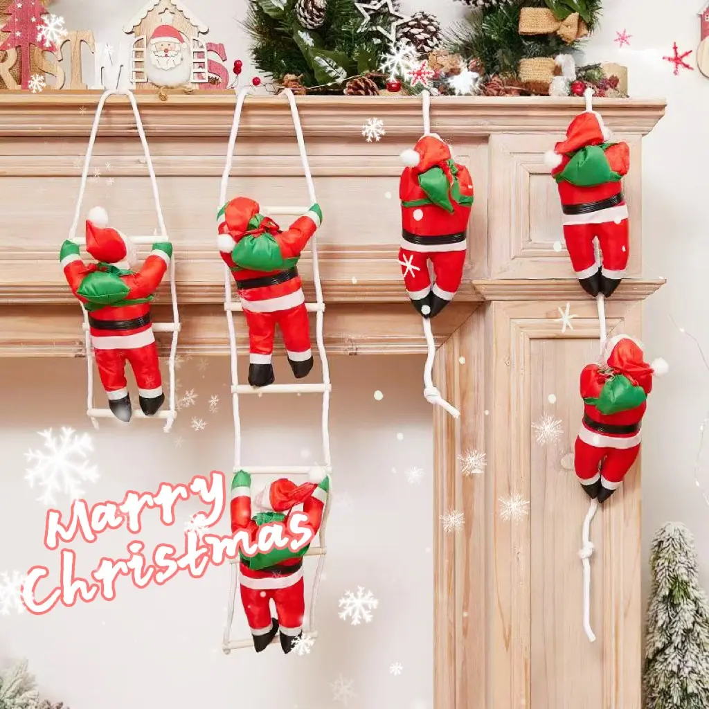 Christmas Santa Climbing Ladder Hanging Decoration, Festive Window Display Prop, Home Decor Scene Setup, Holiday Party Accessory