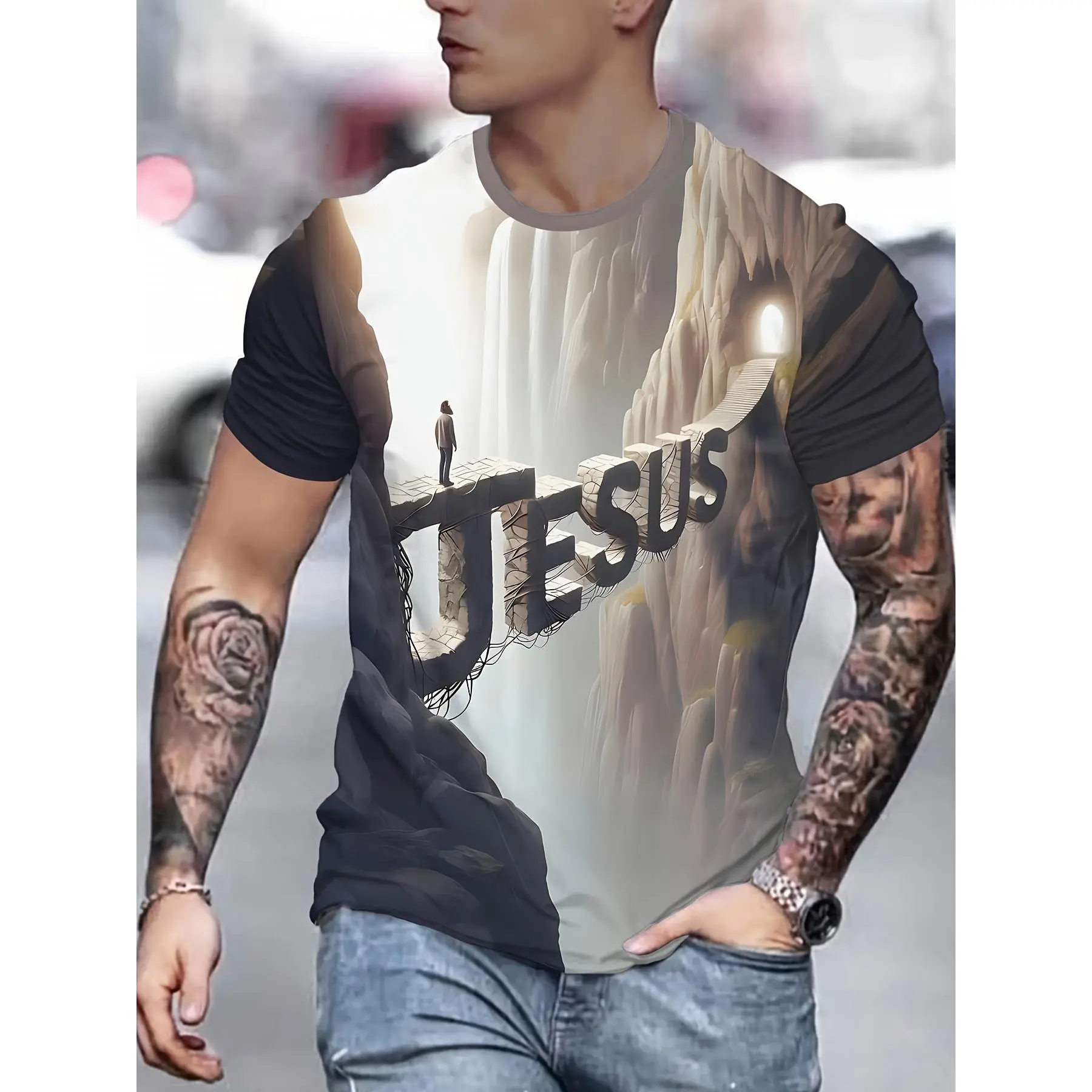 Jesus Bridge to Light 3D Print Tee| Powerful Christian Faith Statement| Biblical Canyon Scenic T-Shirt, Inspirational Religious Gifts