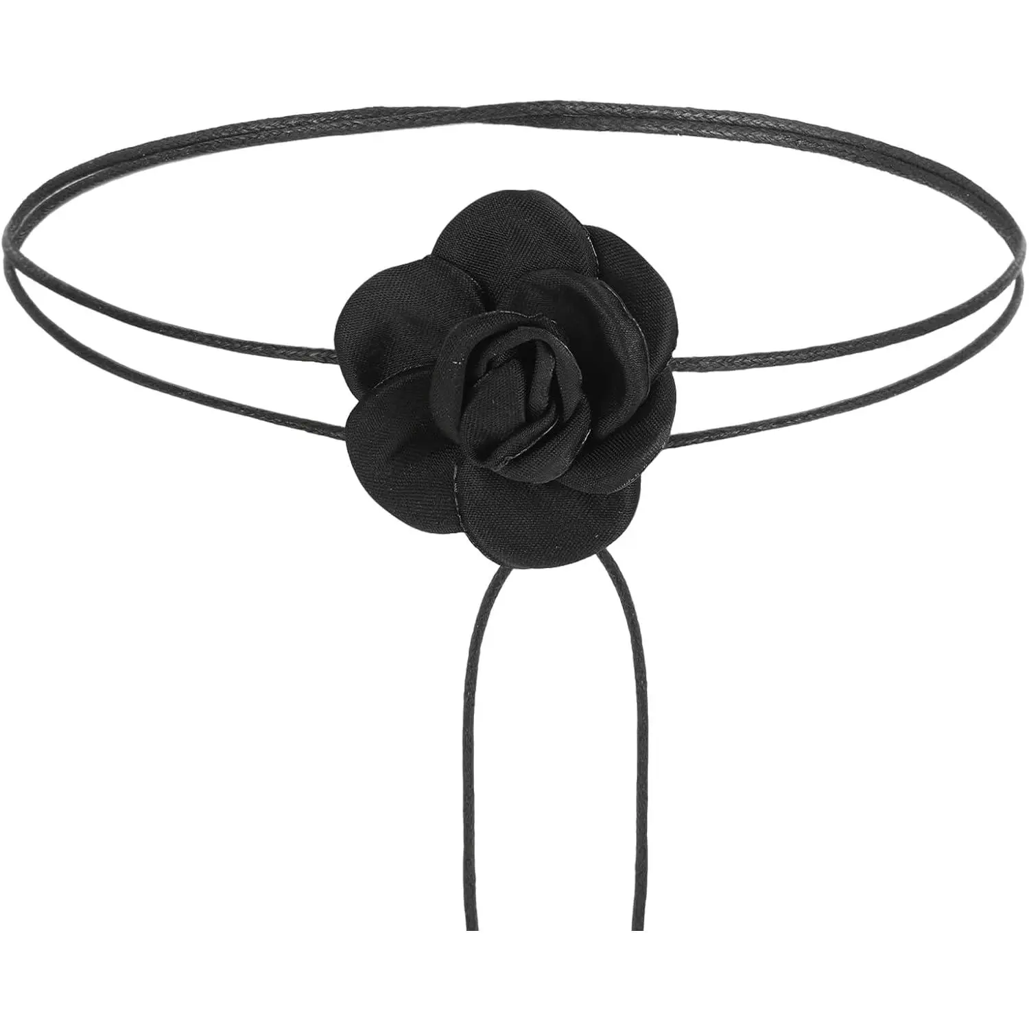 Black Rose Choker Necklace for Women, Modern Floral Motif Polyester Weave, Elastic & Snag-Free Press Female Neckwear for Parties, Choker Shape