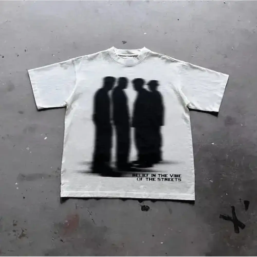 Street Atmosphere Virtual Shadow Characters Shadow Graphic Cotton T-Shirt, grunge y2k emo scene tapout goth amity affliction style clothes, Unisex T-shirt Crewneck Casual Tee Womenswear