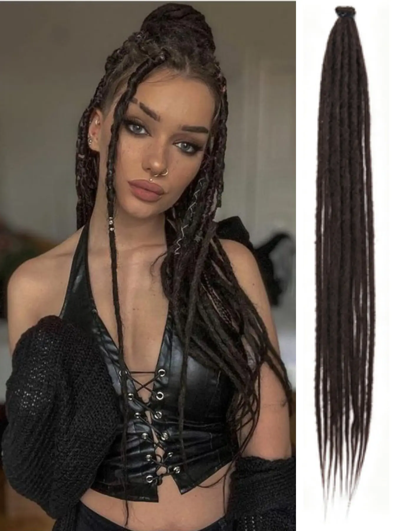 10 Strands Thin Synthetic Dreads Extensions 32 Inch Hippie Dreadlock 0.6 cm Width Loc Extensions Handmade Reggae Style Crochet Braiding Hair