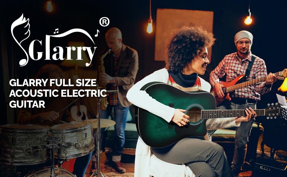 GLARRY Full Size 6 Strings Acoustic Electric Guitar Beginner Kit, Cutaway 41 Inch Electric Acoustic Guitar w/Inbuilt Tuner, Bag, Strap, Picks, Strings, Basswood Guitarra