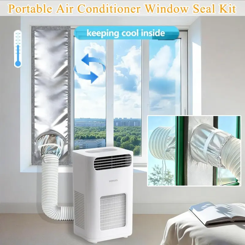 1pc Mobile Air Conditioner Seal Cloth, Thick Silver Coated, Adjustable Sliding Door Seals, Tool-Free Installation, Reduces Air Exchange, Insulation, Air Exchange Reduction
