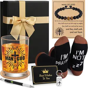 10 count Christian Gifts for Men Father Day Man of God  Set with 11 Oz  Glass Socks Bracelet , Multitool Pen Card and  Box  Birthday Gifts from Daughter Son