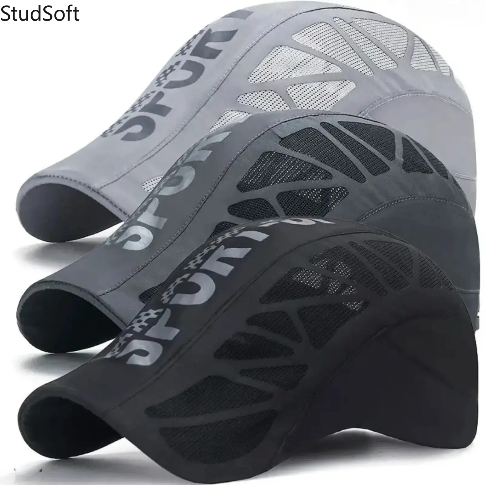 Men's 3 Pack Solid Breathable Mesh Quick Dry Sports Hat Lightweight UV Protection Adjustable Running Fishing Baseball Cap for Summer