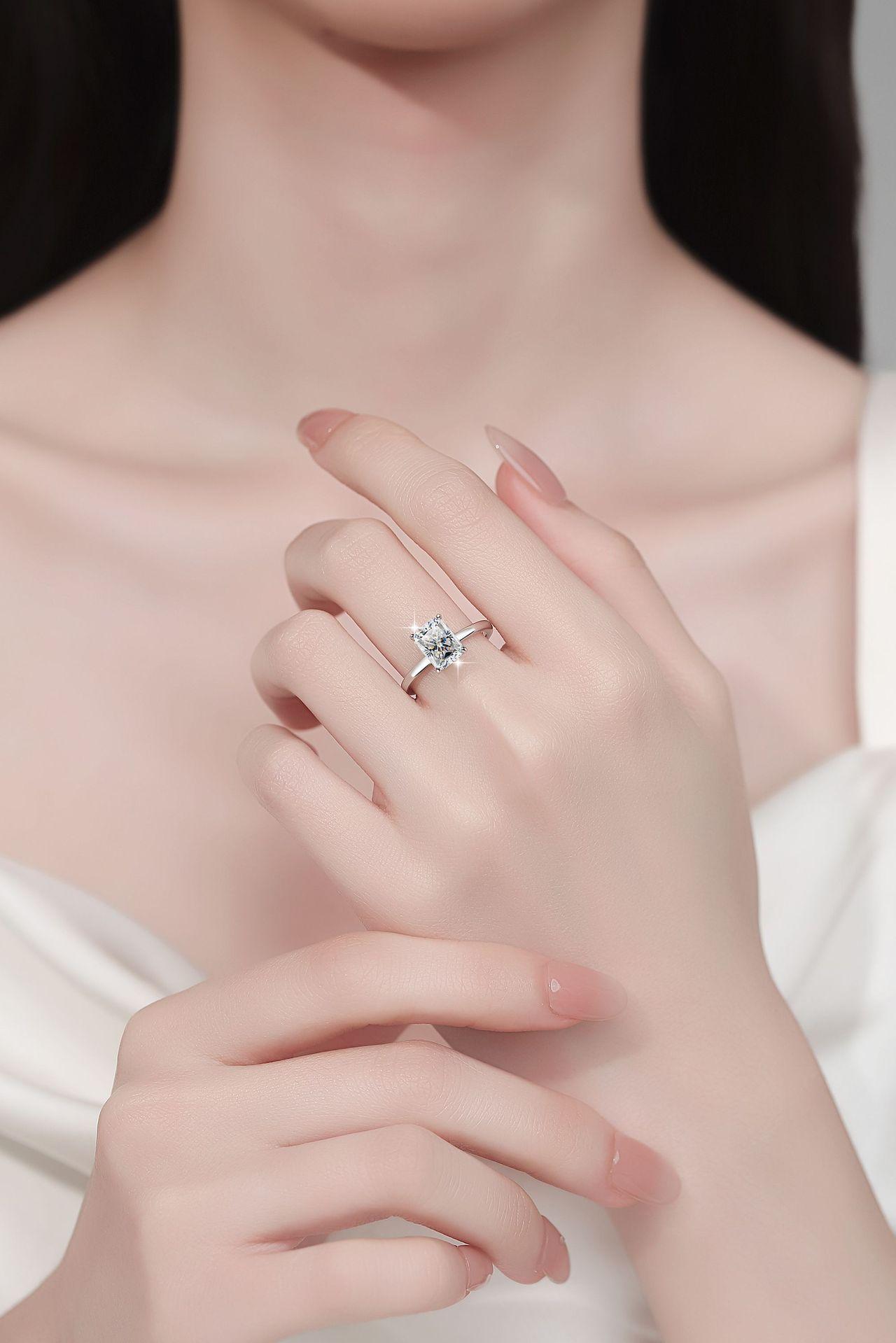 S925 Sterling Silver Radiant Rectangular Ring Synthetic Moissanite Ring 2Carat-448(50%)