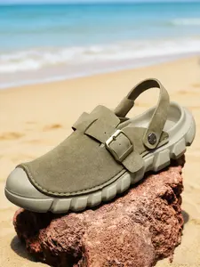 Men's Perforated Slingback Clog, Breathable Closed Toe Sandals, Non-Slip Two-Way Wear Slippers, Lightweight Vegan Leather Fisherman Shoes for Beach Hiking Travel, Retro Summer Athletic Outdoor Clogs, Big Size 11 12 13