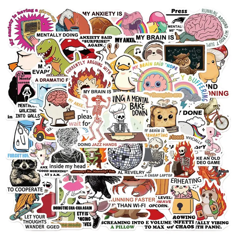 50pcs Mental Breakdown Stickers, Funny Decals, Car Decorative Sticker, Car Decorations, Vehicle Decor, Suitable for Scrapbooks, Diaries, Laptops, Water Bottles, Cars, A Gift with A Positive Message