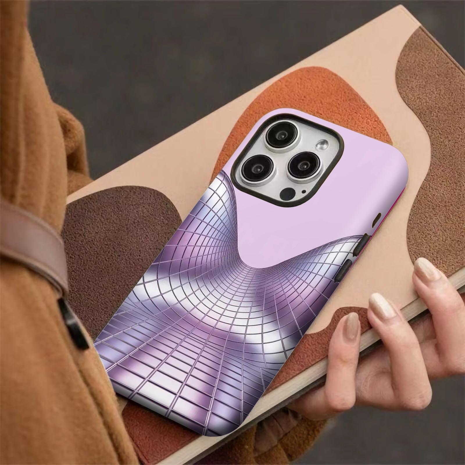 purple, grid, tunnel Soft And Hard Two-In-One Film Printed Full Pattern Case For IPhone 16 15 14 13 1211 Pro Max Plus Phone Case