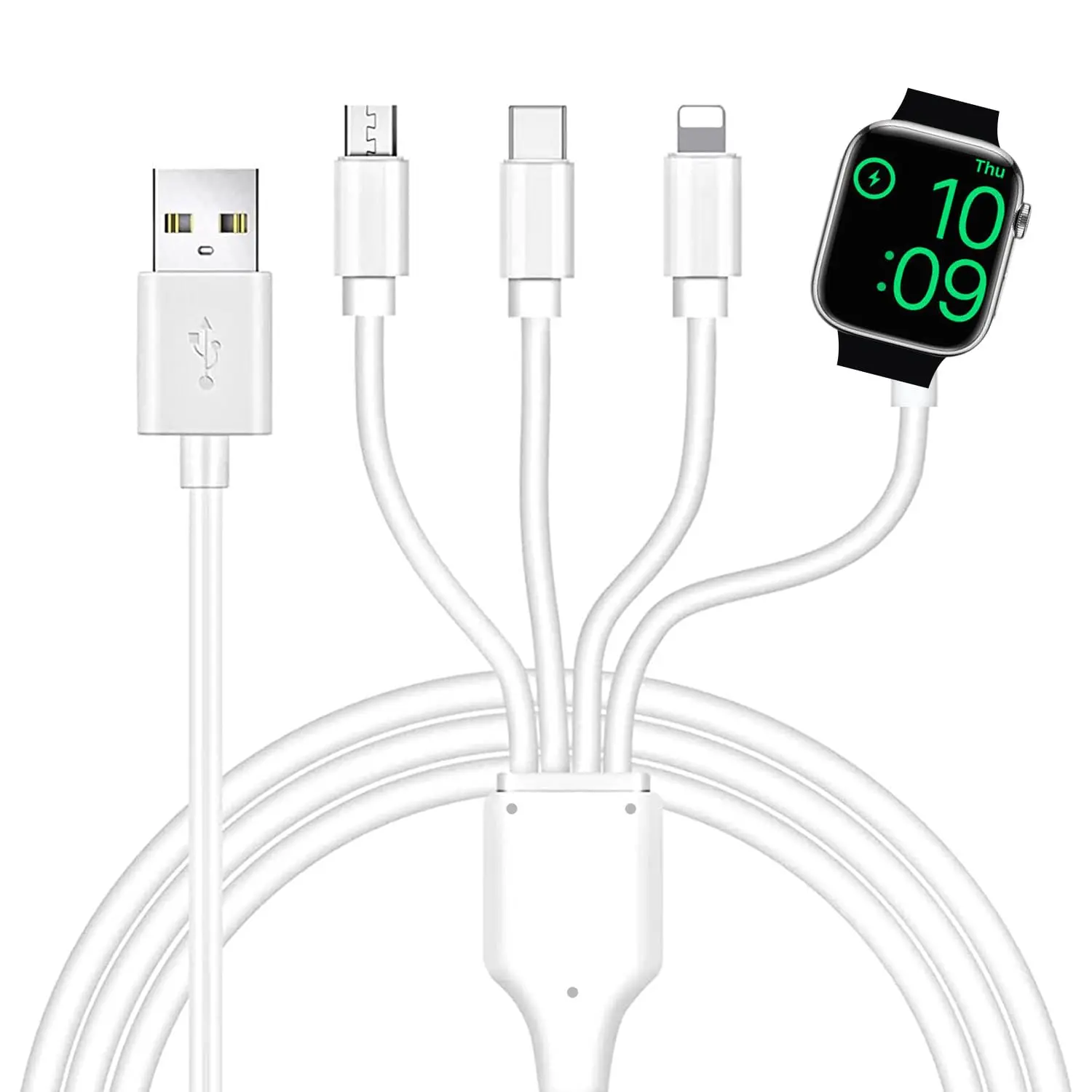 4-in-1 USB-C Portable Charging Adapter, 4ft/1.2M Cord - Device Protection Support - Compatible with Smart Watch Ultra/SE/8-1, Galaxy, Pixel, Android Mobile Phones, Tablets