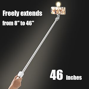 Selfie Stick Tripod with Wireless Remote, 46'' Cellphone Selfie Stick Tripod with LED Fill Light, for iPhone 16/15/14/14 pro/13/13 Pro/12/11/11 Pro/XS Max/XS/XR/X/8/7 and Android Smartphone(Upgrade)