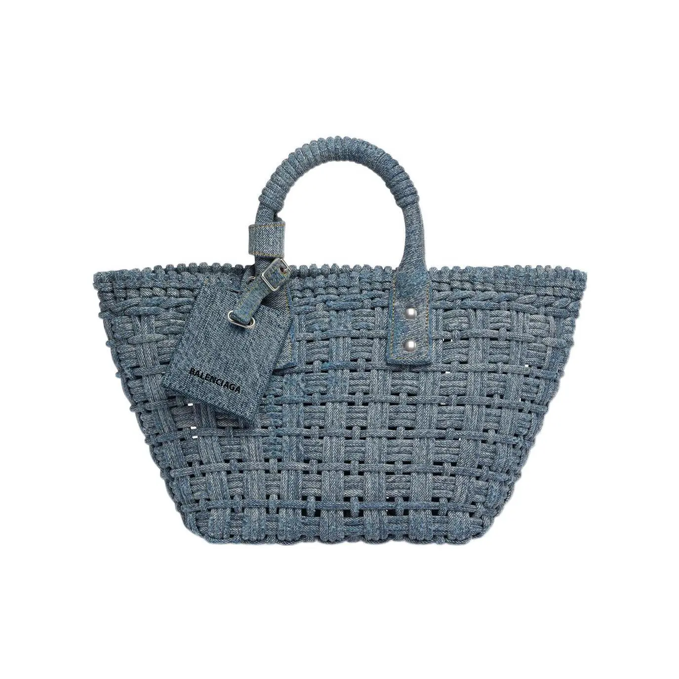 Balenciaga Bistro Washed-Denim Crossbody Basket Bag for Women in Blue