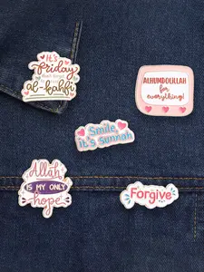 5-Piece SET Islamic Religious Faith Quotes Enamel Pins Allah Is My Only Hope Don’t Forget To Read al-kahfi Muslim Inspirational Phrases Alloy Brooches Lapel Backpack Clothing Decor Badge Fashion Jewelry Accessories Gifts for Friends