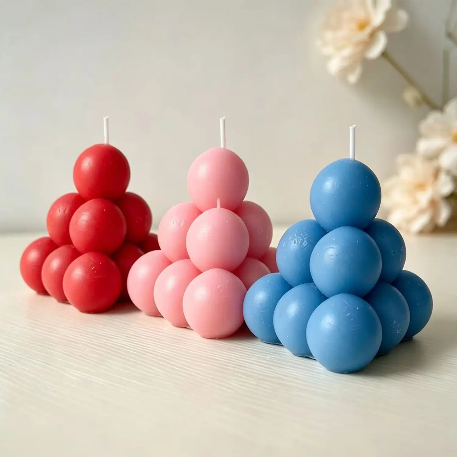 Handmade Geometric Triangle Bubble Cube Decorative Candle - Durable Room Ambiance Household Item, Cute Girly Cozy Desktop Ornament, Confession Souvenir Gift, Household Candle