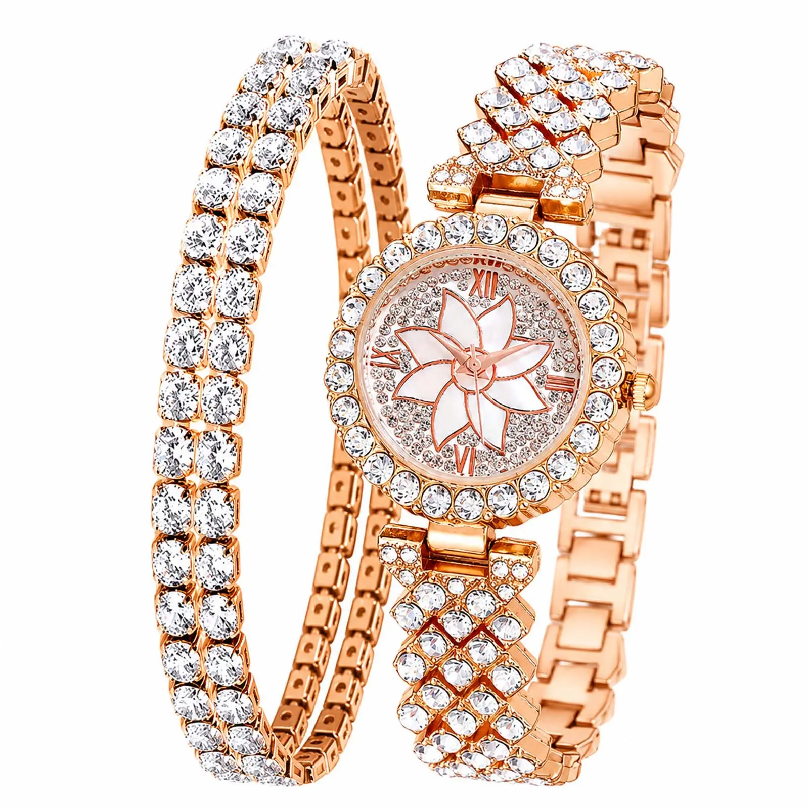 Women's Quartz Watch and Bracelet Gift Set, Mixed Marker Dial Wrist Watch with Sparkly Crystal Look Accent, Starry Style Matching Bracelet, Elegant Minimalist Fashion Accessories for Daily Wear, Office, Party, Date Night, Birthday Gift for Her