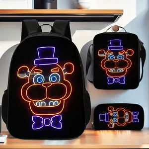 Freddy 3pcs Trendy Backpack Set, Includes Large Capacity Book Bag & Handbag & Pen Case, Perfect School Bag Set for Travel Use