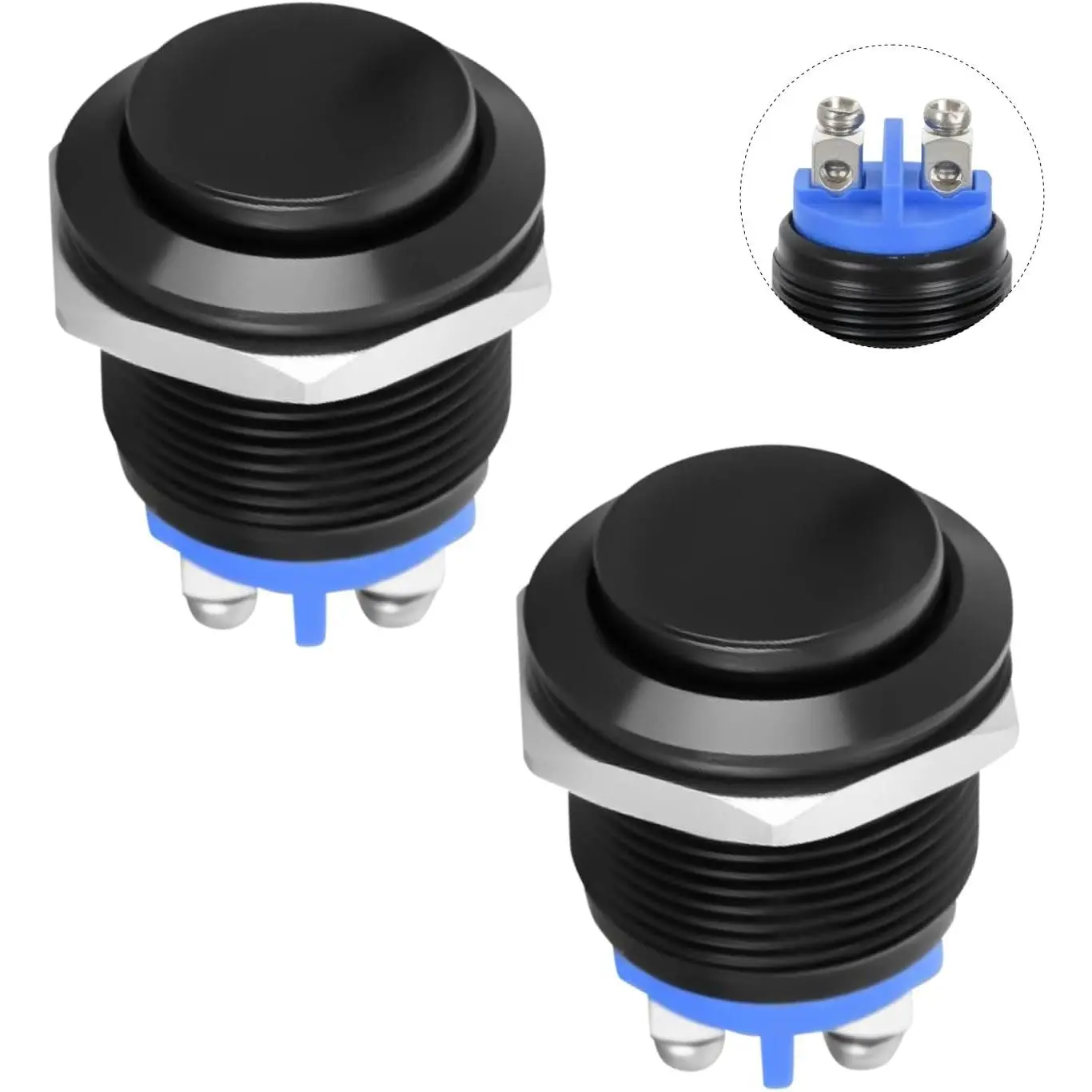 Nilight Momentary Push Button Switches (2PCS) - 19mm & 2x16mm, 12V Waterproof Metal Body Round Shape, 2-Pin Screw Terminals, Cold & Fire Resistant for Car Truck Horn Boat Vehicle Control