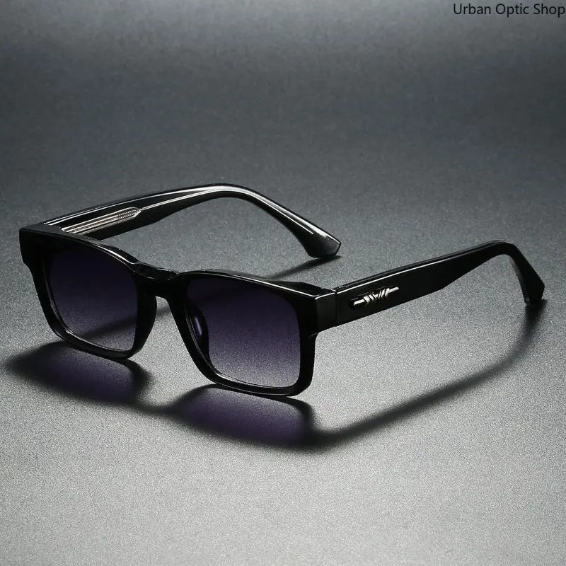 Men's Elegant Rectangular Sunglasses with UV400 Protection, Shiny Black Full Frame Fashion Shades with Metal Accents and Gradient Lenses for Daily Wear and Driving, Rectangle, Evening, Men's Sunglasses
