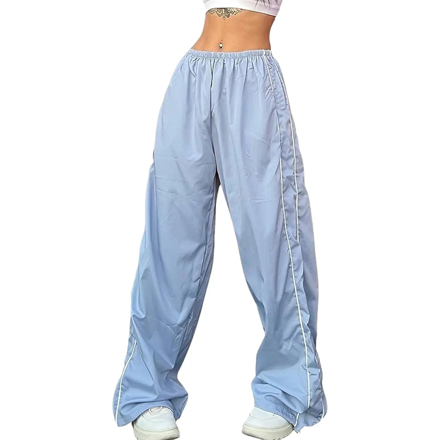 Women's Parachute Pants, Wide Leg Baggy Pants, K Elastic Waist Jogger Sweatpants, Streetwear Pants