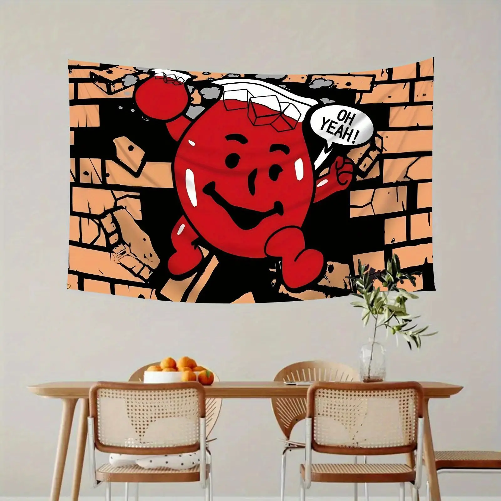 1pc Funny Red Gummy Bear Tapestry ArtLarge Wall Hanging with "Oh Yeah!" Design, Vibrant Polyester Fabric, Living Room, Dorm Decor, Gift for Gummy Bear Fans, Bear Decor, Home Decoration, Dynamic Artwork, Fun Home Styling