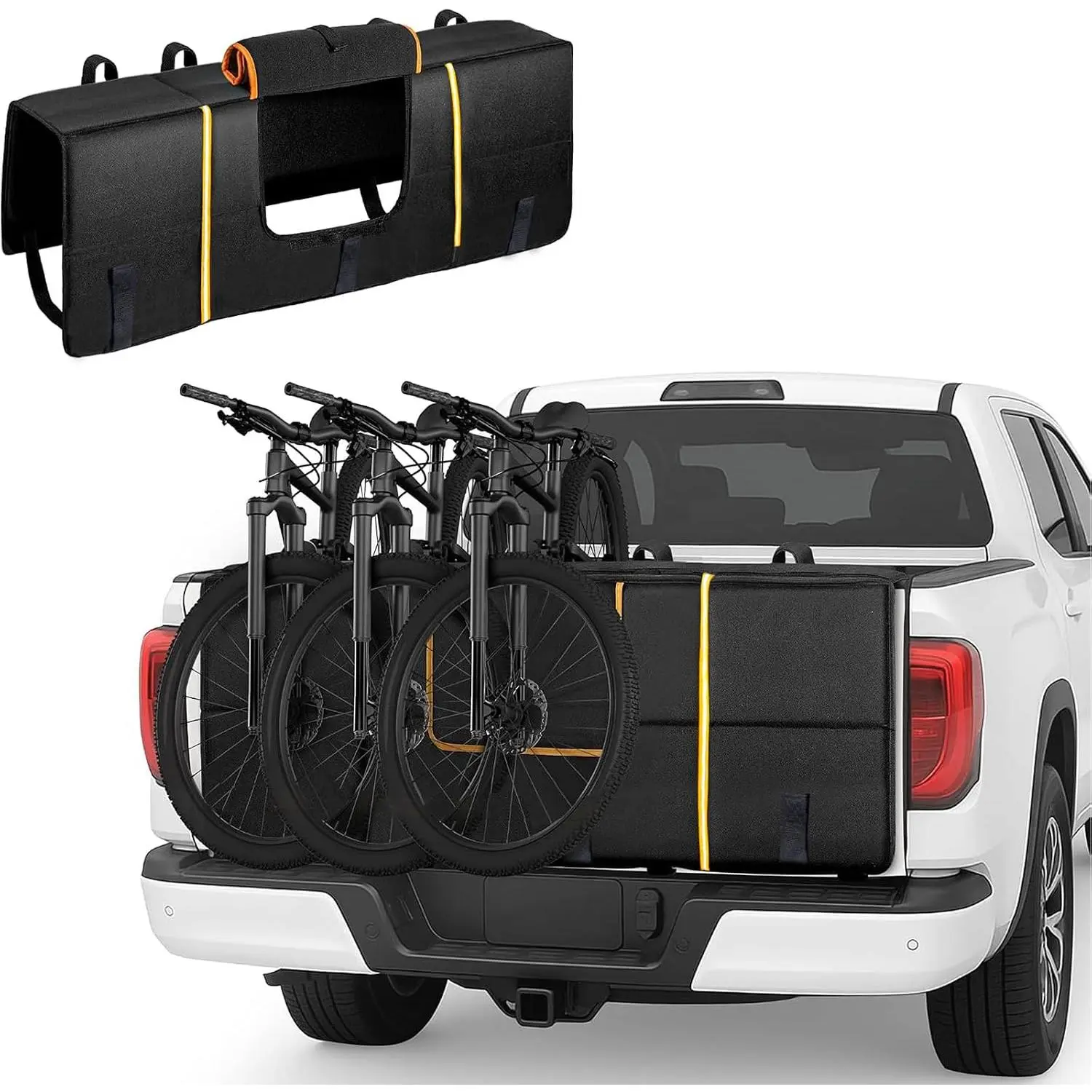 52" Tailgate Pad for Mountain Bikes,  Tailgate  Pad Holds Up to 5 Bikes, Pickup  Tailgate Protector with Tool Pockets, Reflective Strips & Camera Access for Compact & Mid-Size