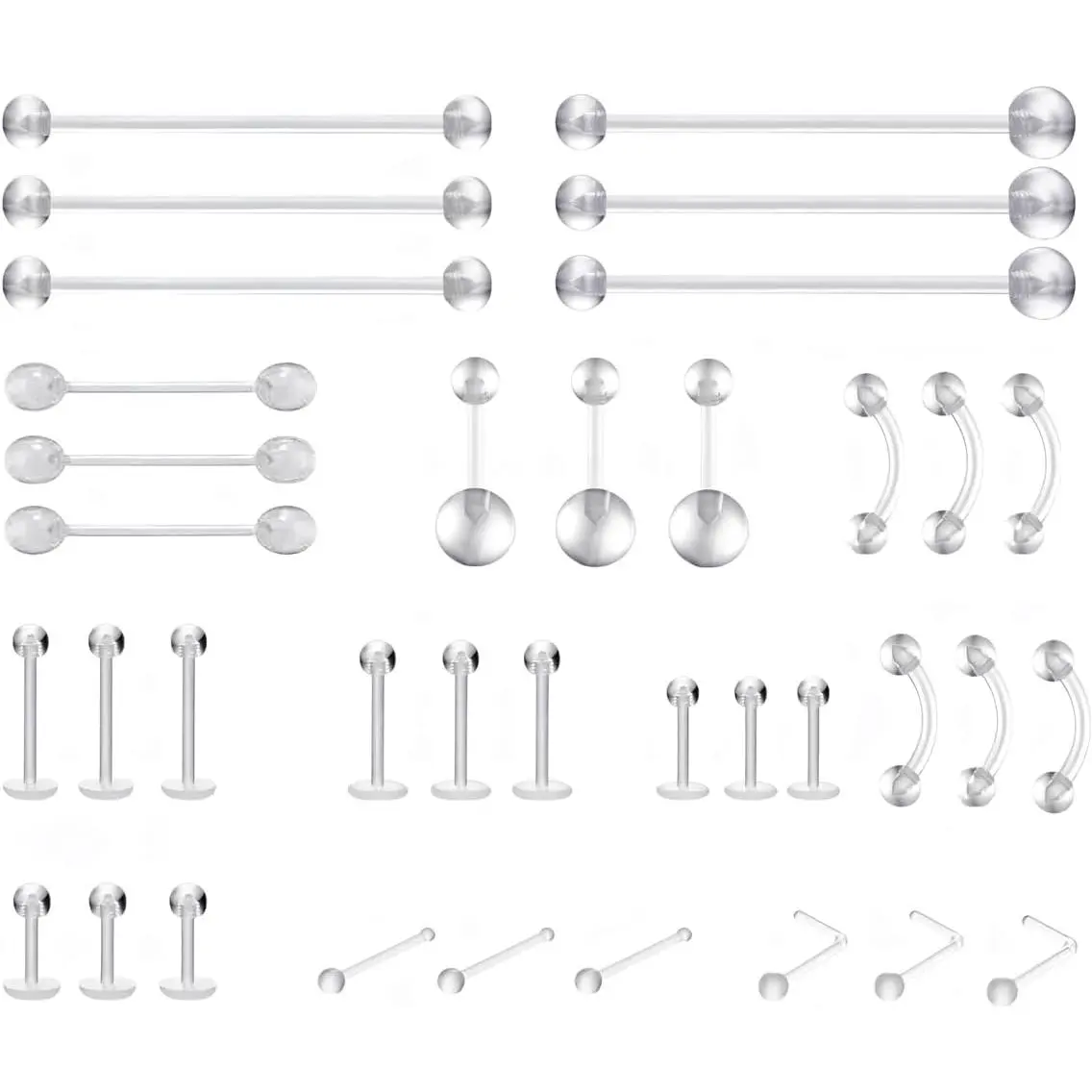 piercing kit Clear Piercing Retainers for Surgery - Plastic Nipple Rings, Nose Retainer Kit Belly Button Jewelry Bioflex Earrings, Septum, Lip, Tragus, Industrial Bars