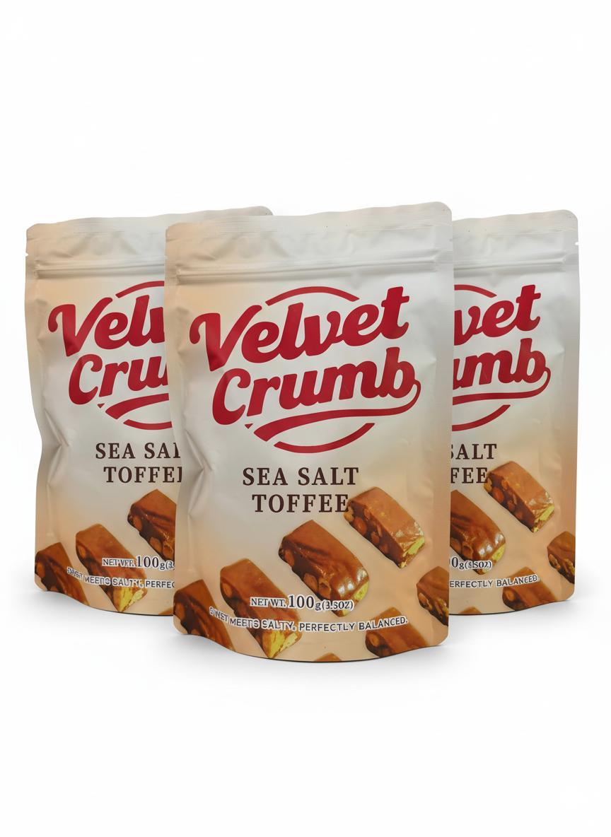 Sea Salt Toffee Candy, Rich Butter Caramel with Sea Salt, Smooth & Chewy Sweet Treat, Classic Gourmet Candy (3.53oz, 3 Pack)