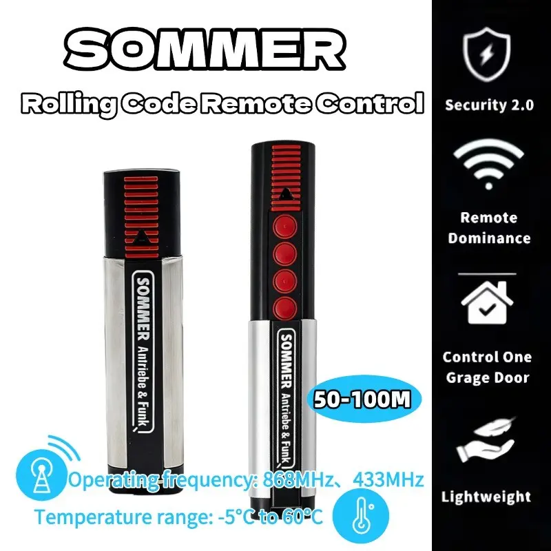 Universal Garage Door Remote Control, Sommer 433mhz/868mhz Rolling Code, Easy-To-Use Home Security Remote, 1/2/5 Pack