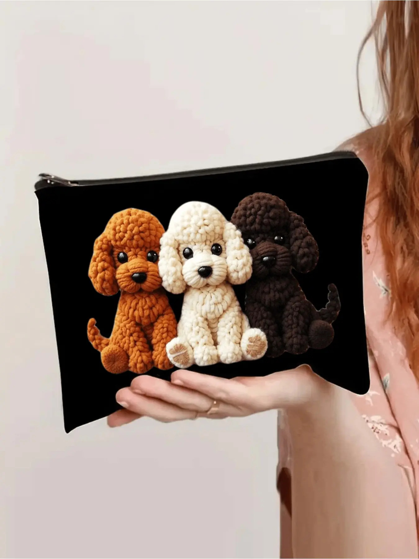 Cute 3D Printed Poodle Makeup Bag with Smooth Zipper - Adorable Brown/Beige/Black Poodle Pattern Makeup Bag, Lightweight Travel Storage Box and Toiletry Bag, Cute Animal-Shaped Pencil Case and Multi-Use Bag