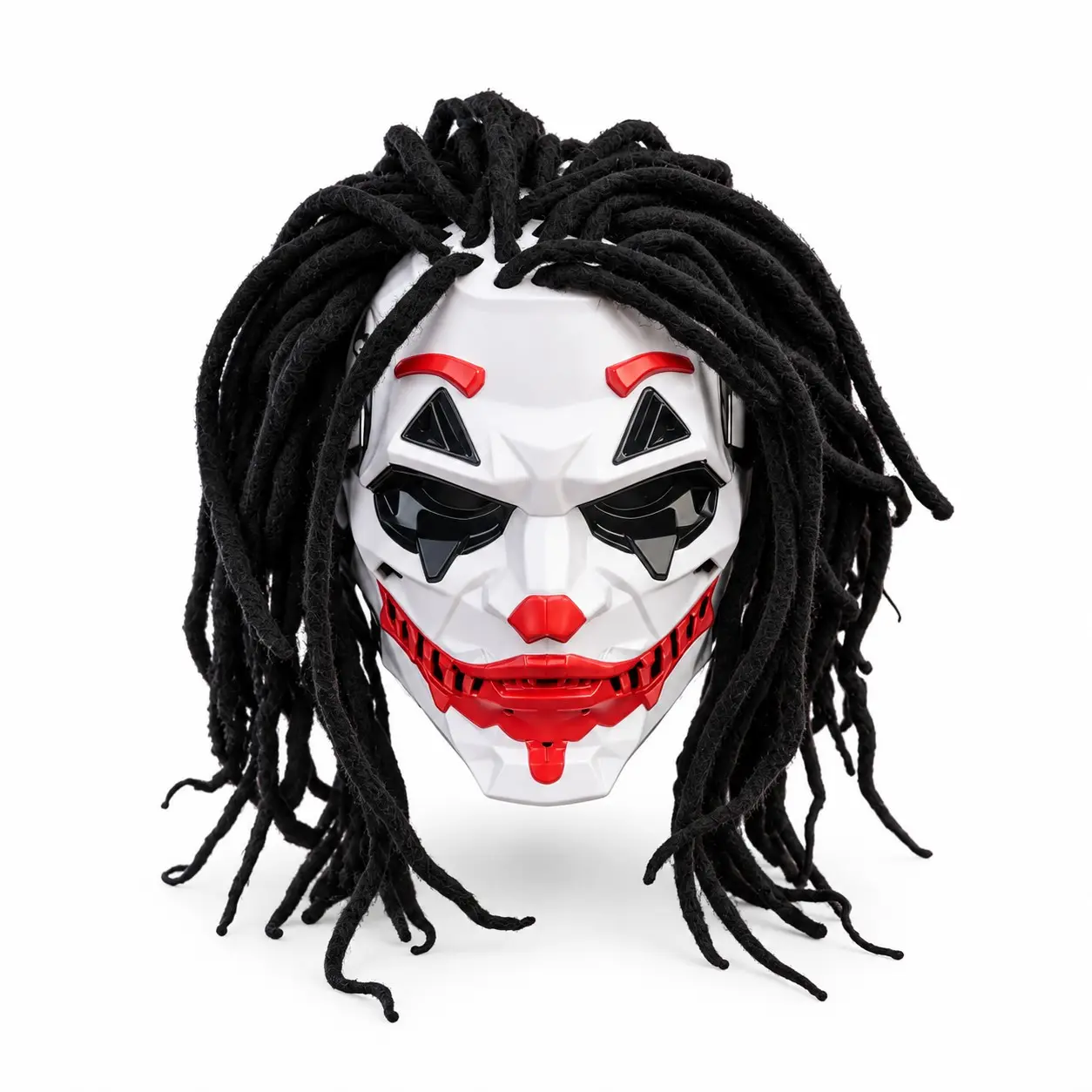 Mechanical Clown Mask with Locs for Costume Styling, Unique Halloween Accessory, Perfect for Parties and Events, Eye-Catching Design