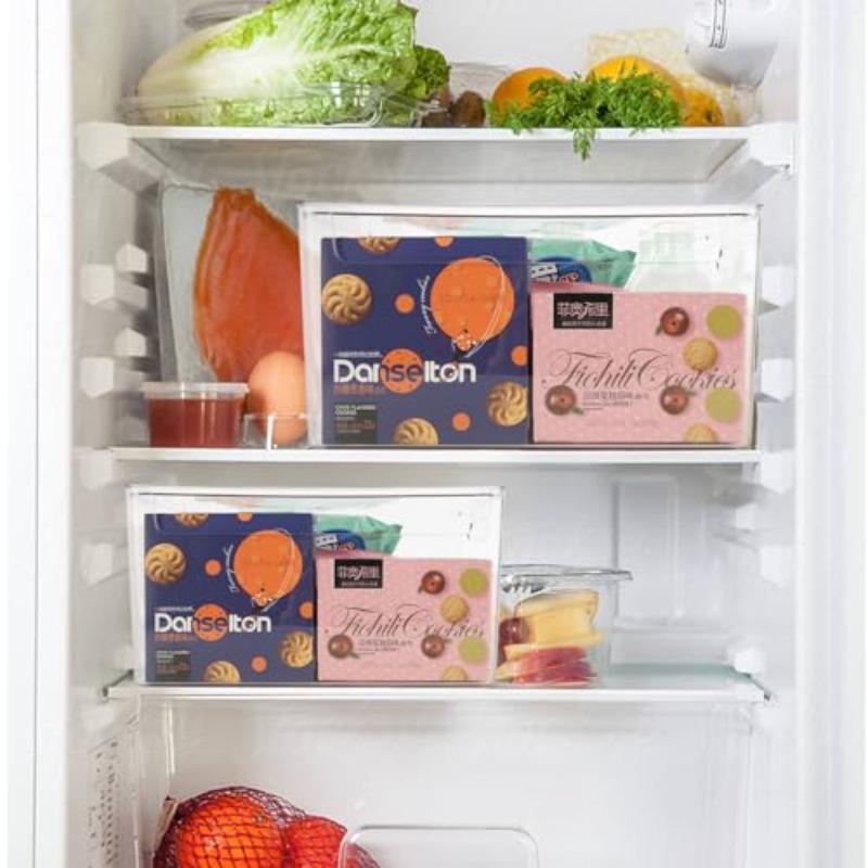 2Pcs Large Stackable Storage Bins with Lids Clear Storage Bin with Lid Pantry Storage Bins Plastic Container with Handle for Kitchen Refrigerator Cabinet Closet